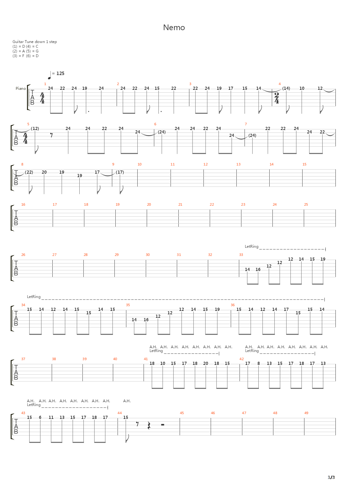 Nemo吉他谱