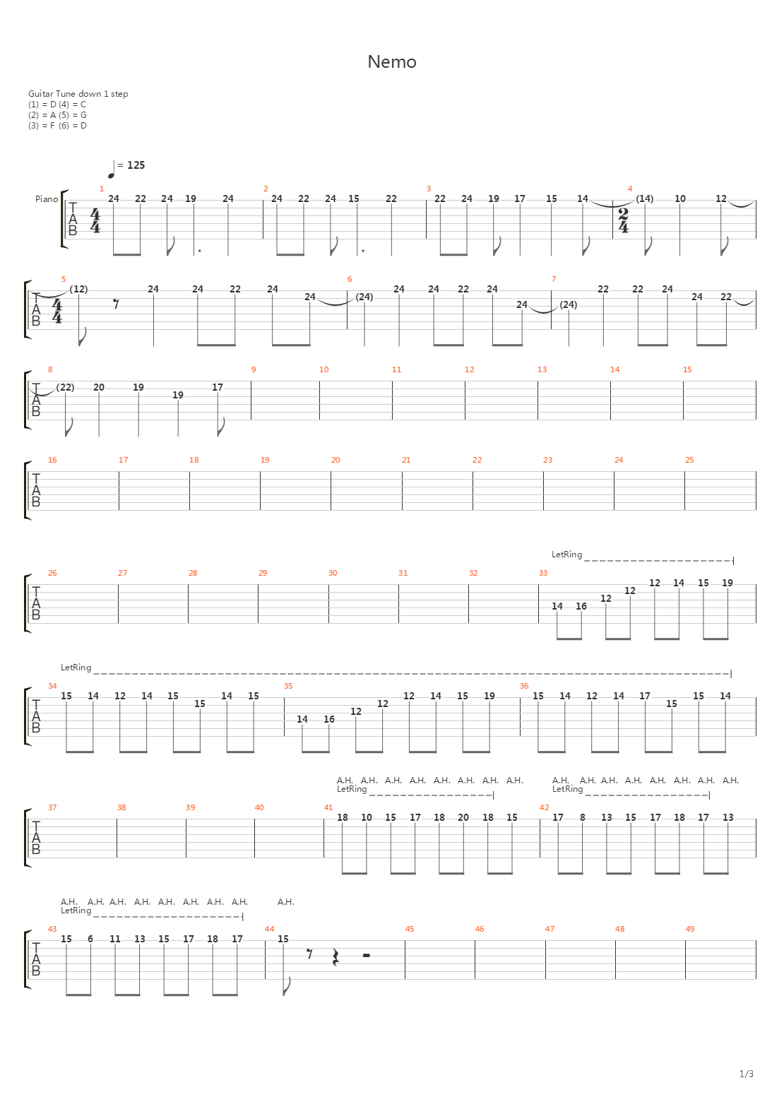 Nemo吉他谱