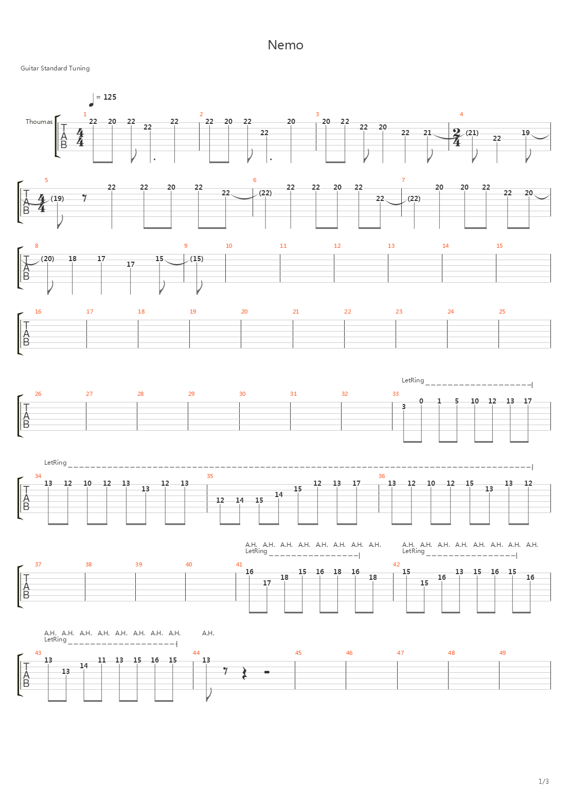 Nemo吉他谱