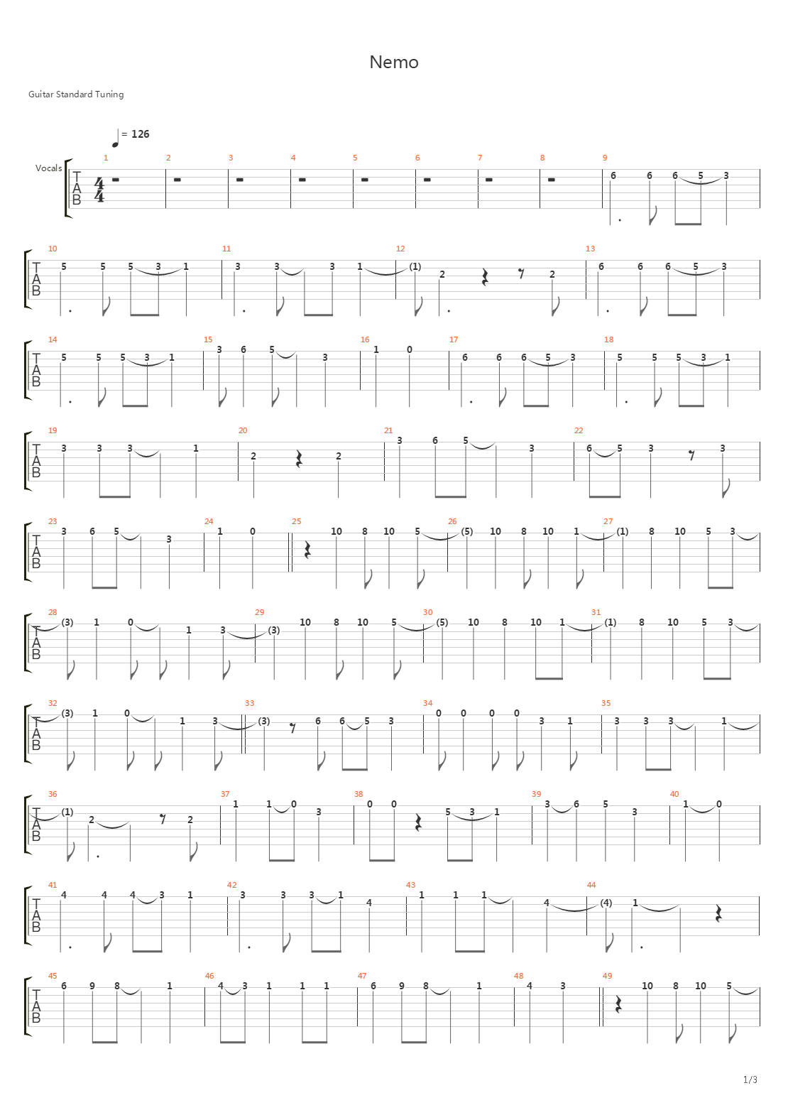 Nemo吉他谱