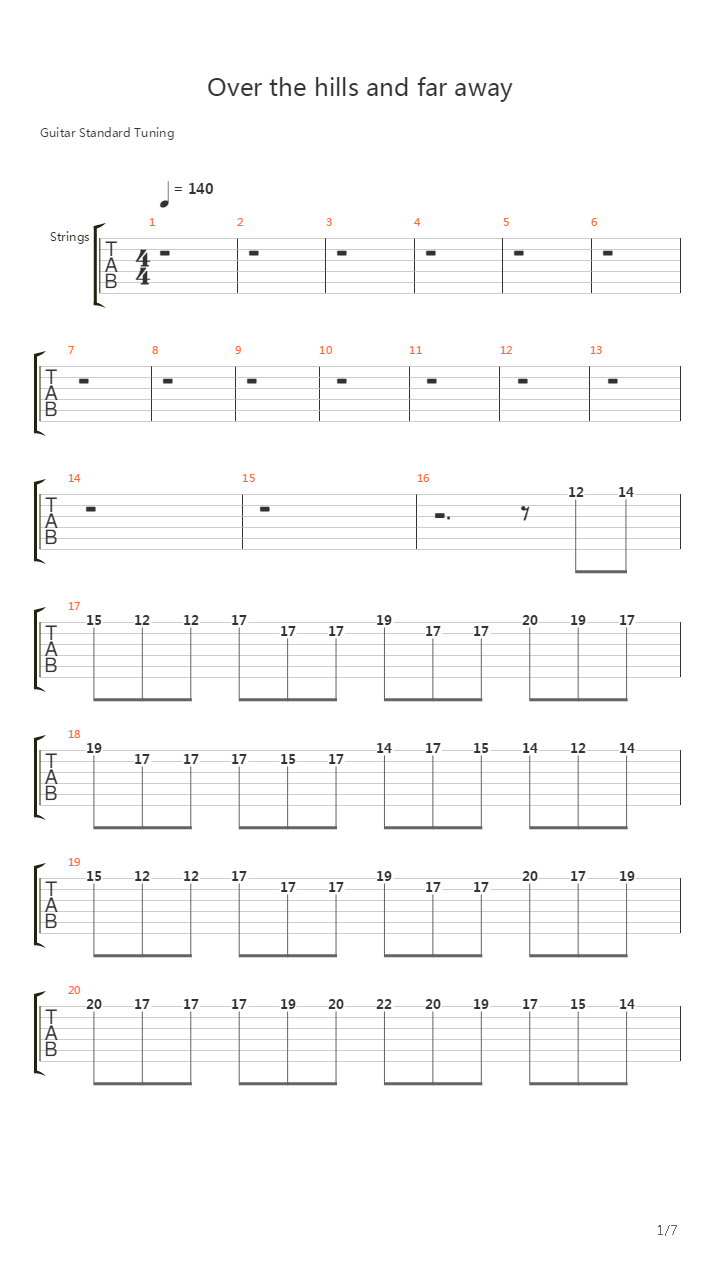 Over The Hills And Far Away吉他谱