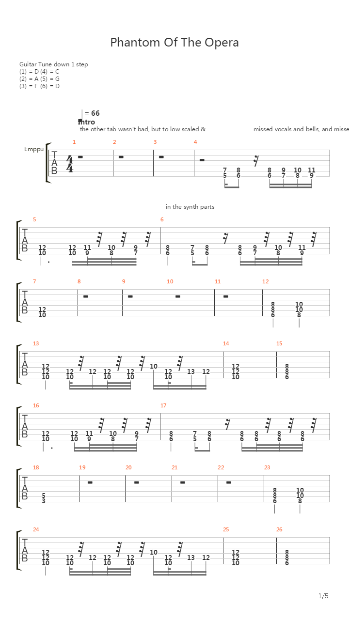 Phantom Of The Opera吉他谱