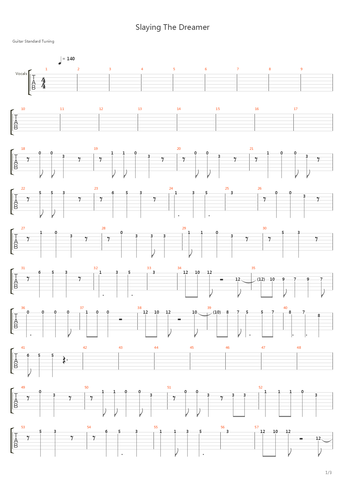 Slaying The Dreamer吉他谱