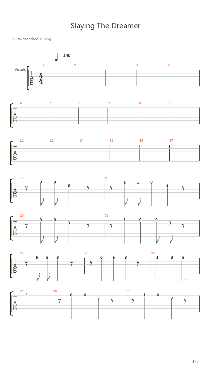 Slaying The Dreamer吉他谱