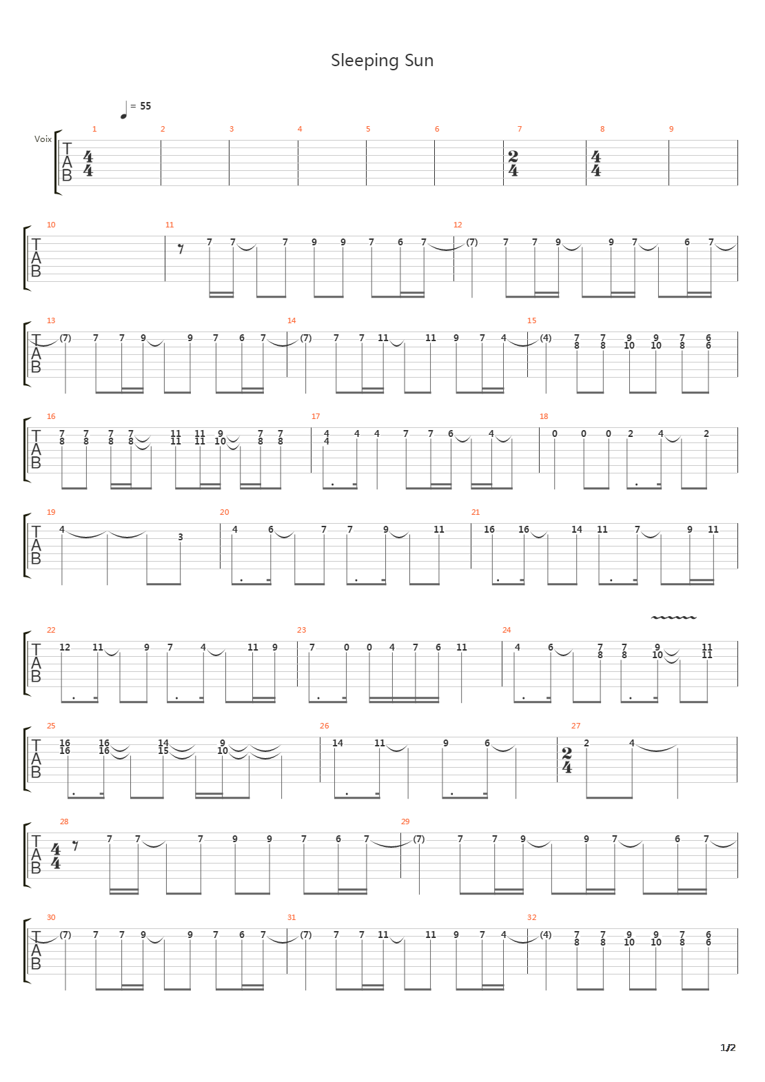 Sleeping Sun吉他谱