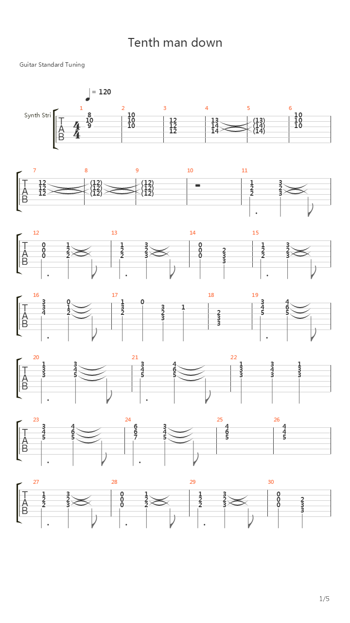 Tenth Man Down吉他谱