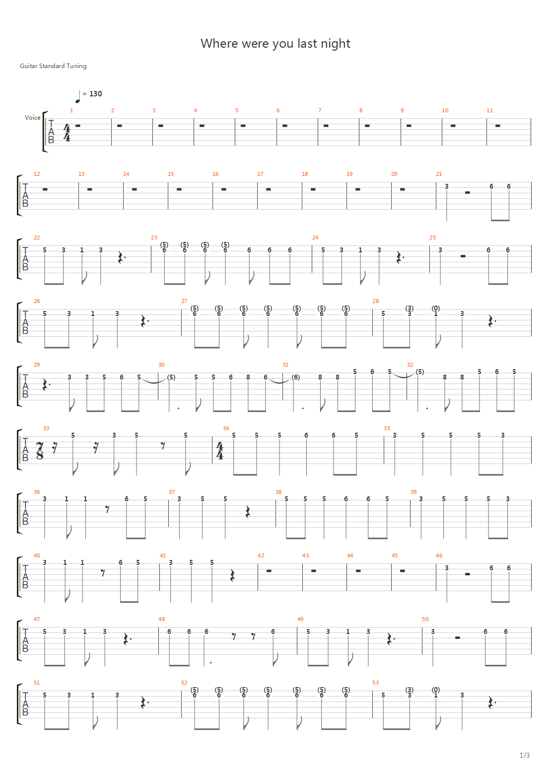 Where Were You Last Night吉他谱