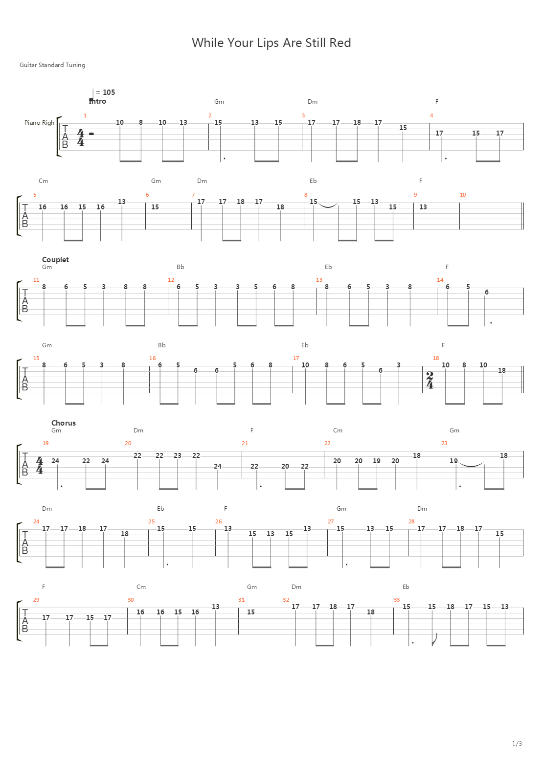 While Your Lips Are Still Red吉他谱