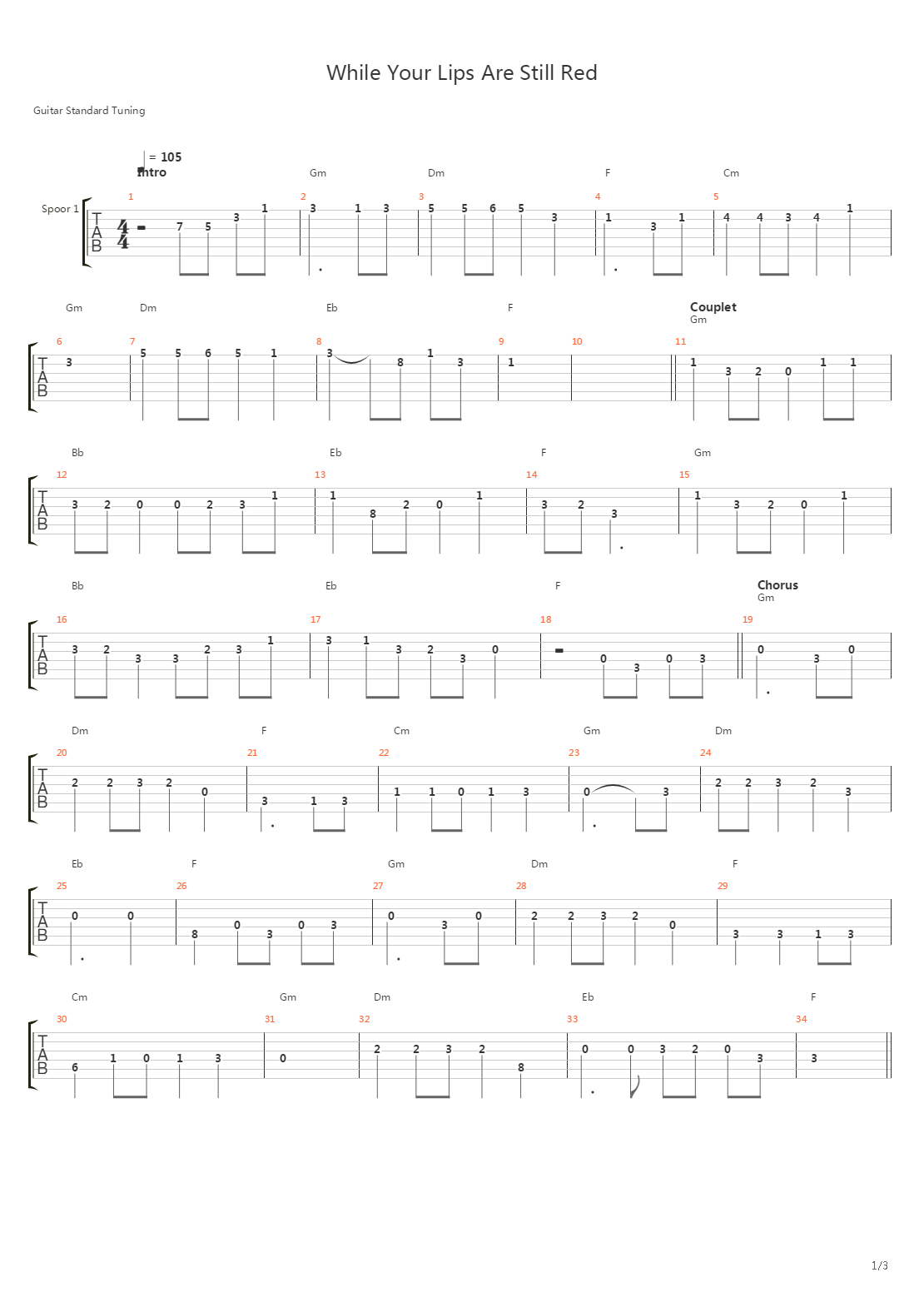While Your Lips Are Still Red吉他谱