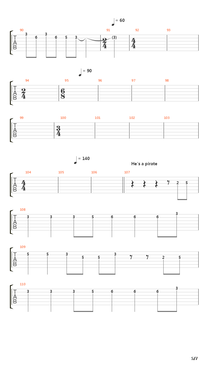 加勒比海盗(Pirates Of The Caribbean)吉他谱