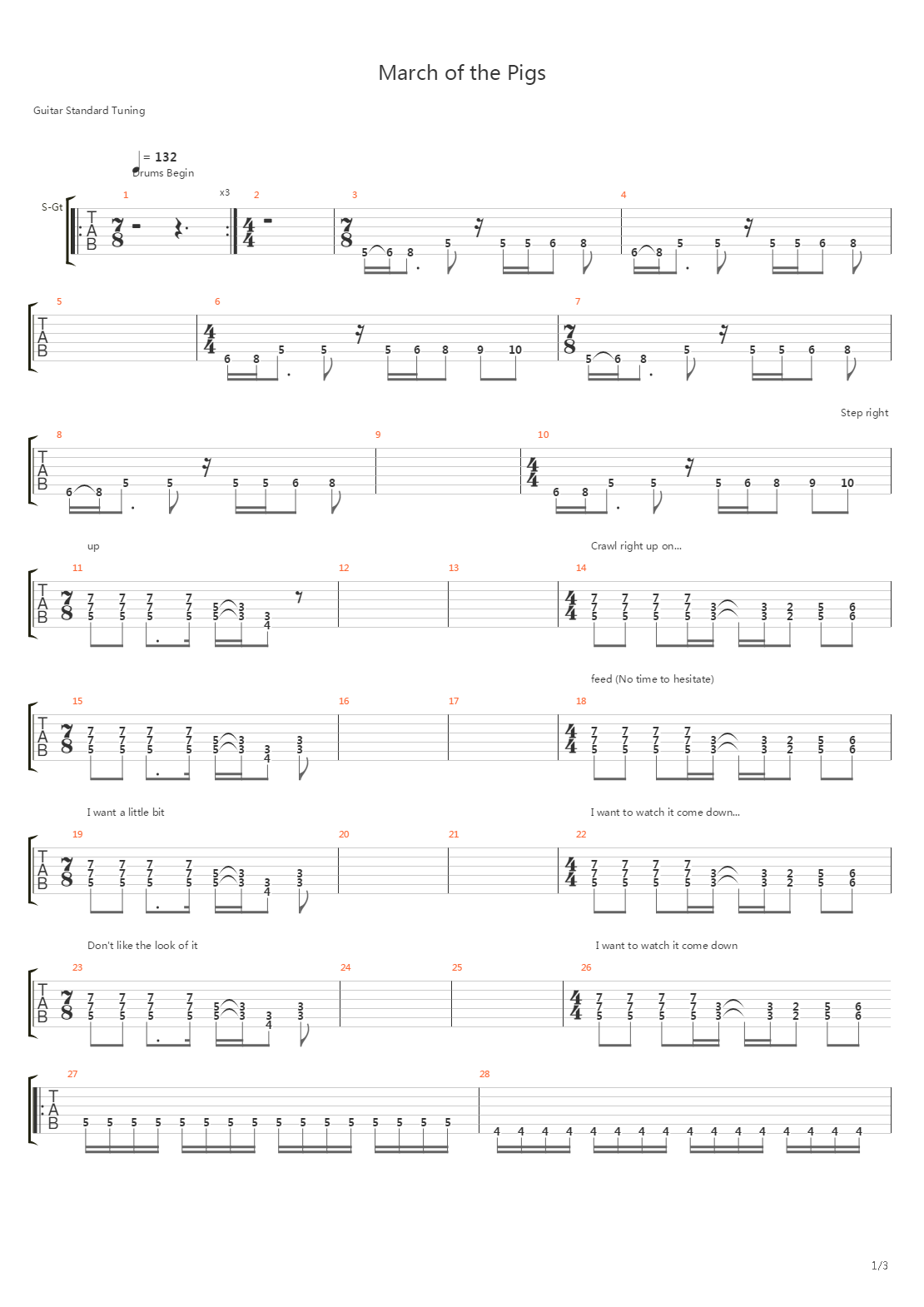 March Of The Pigs吉他谱