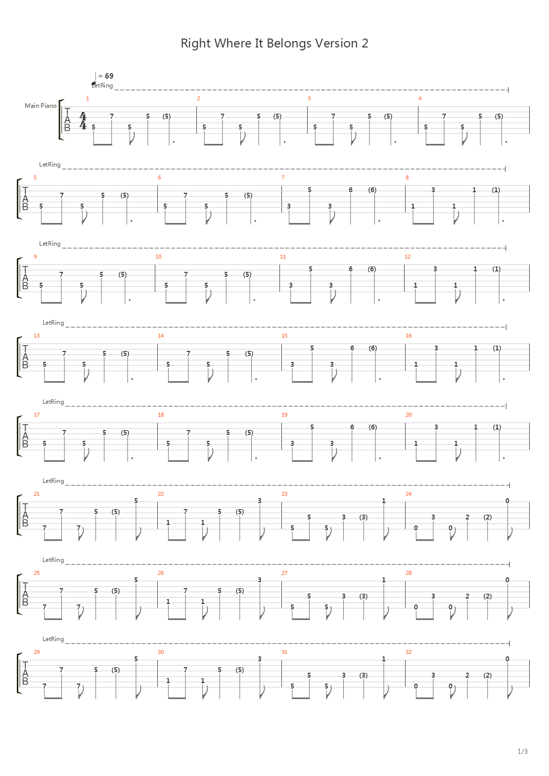 Right Where It Belongs吉他谱
