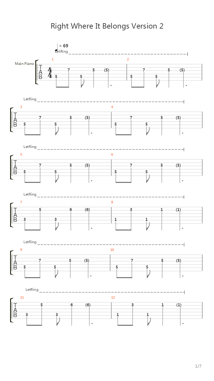 Right Where It Belongs吉他谱