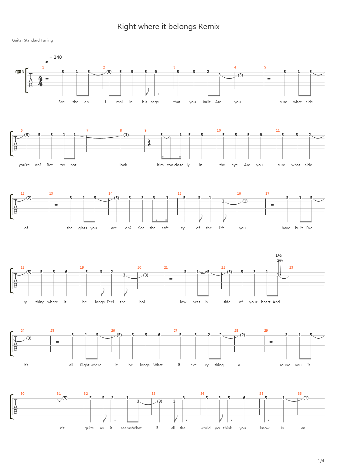 Right Where It Belongs吉他谱