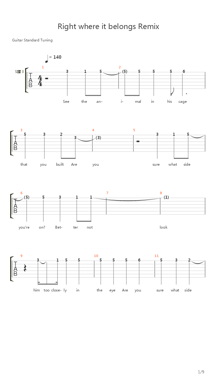 Right Where It Belongs吉他谱
