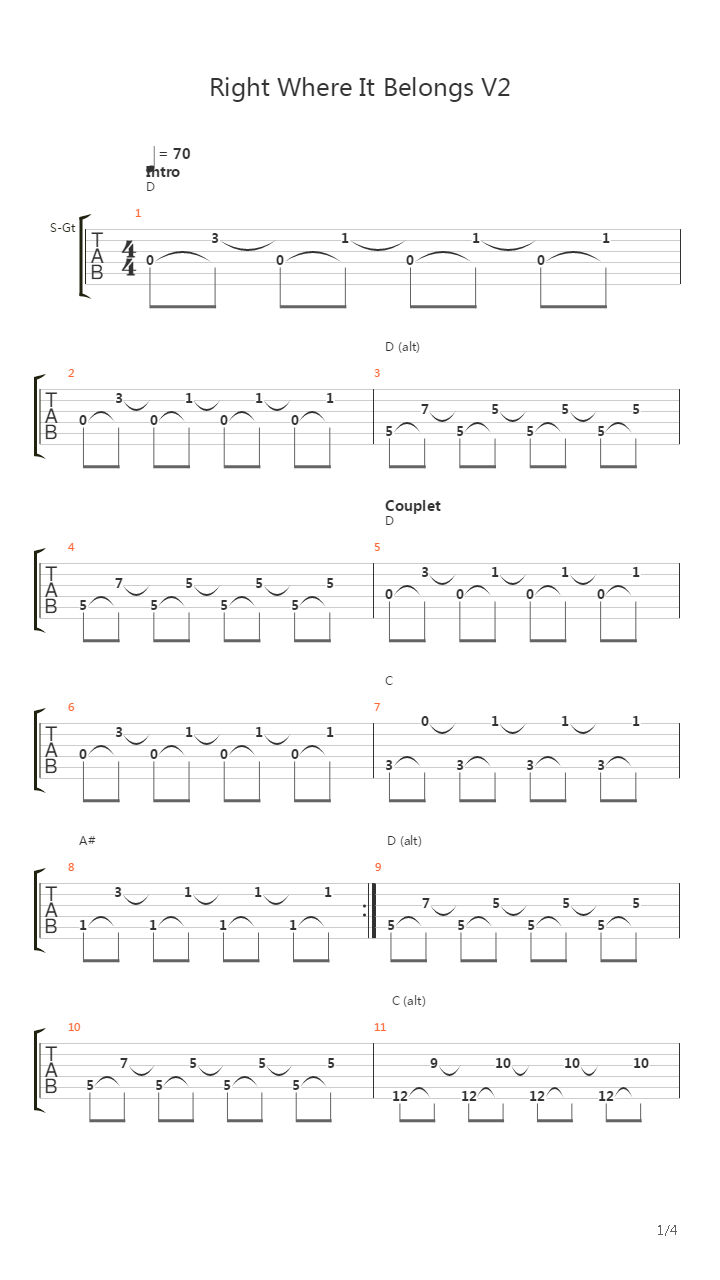 Right Where It Belongs吉他谱