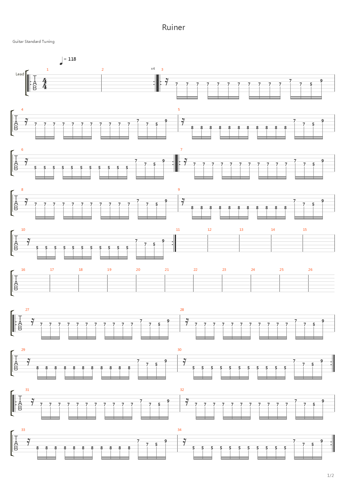 Ruiner吉他谱