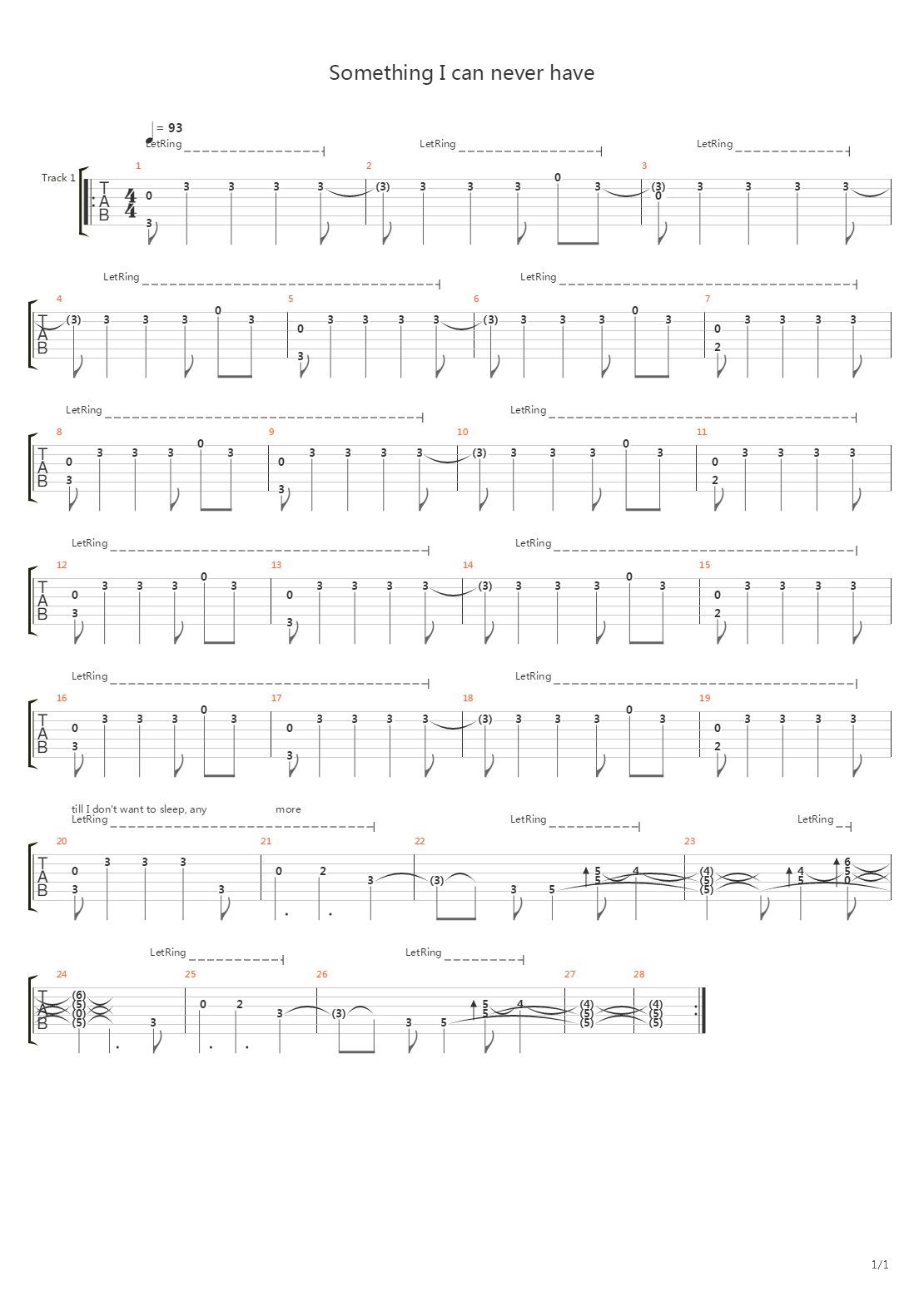 Something I Can Never Have吉他谱