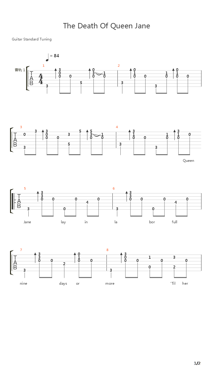 The Death Of Queen Jane(《醉乡民谣》插曲)吉他谱