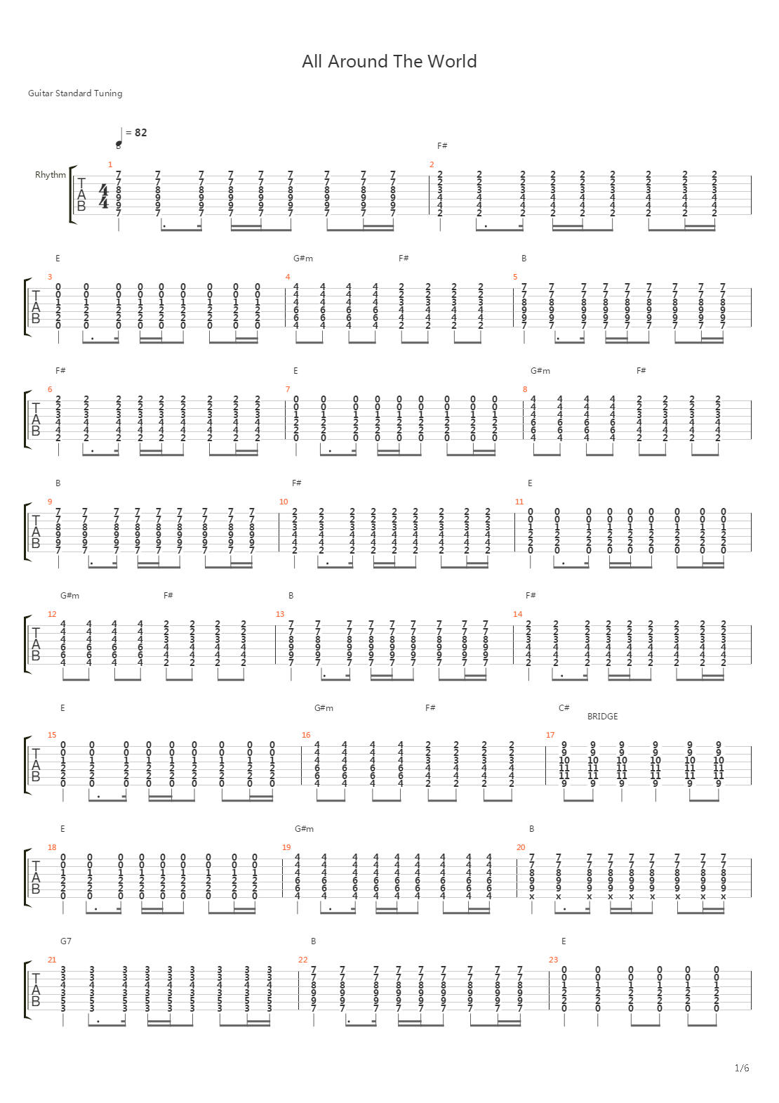 All Around The World吉他谱