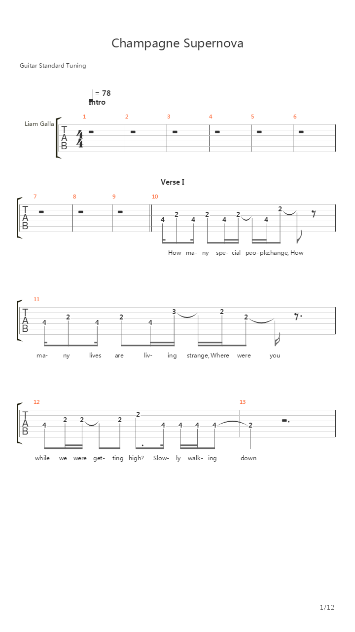 Champagne Supernova吉他谱