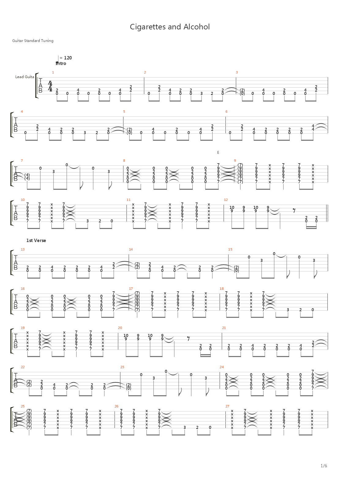 Cigarettes And Alcohol吉他谱