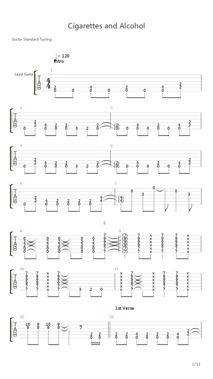 Cigarettes And Alcohol吉他谱