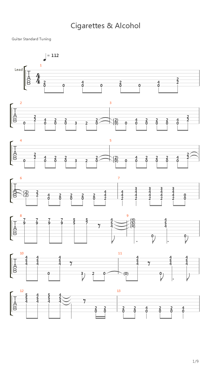 Cigarettes And Alcohol吉他谱