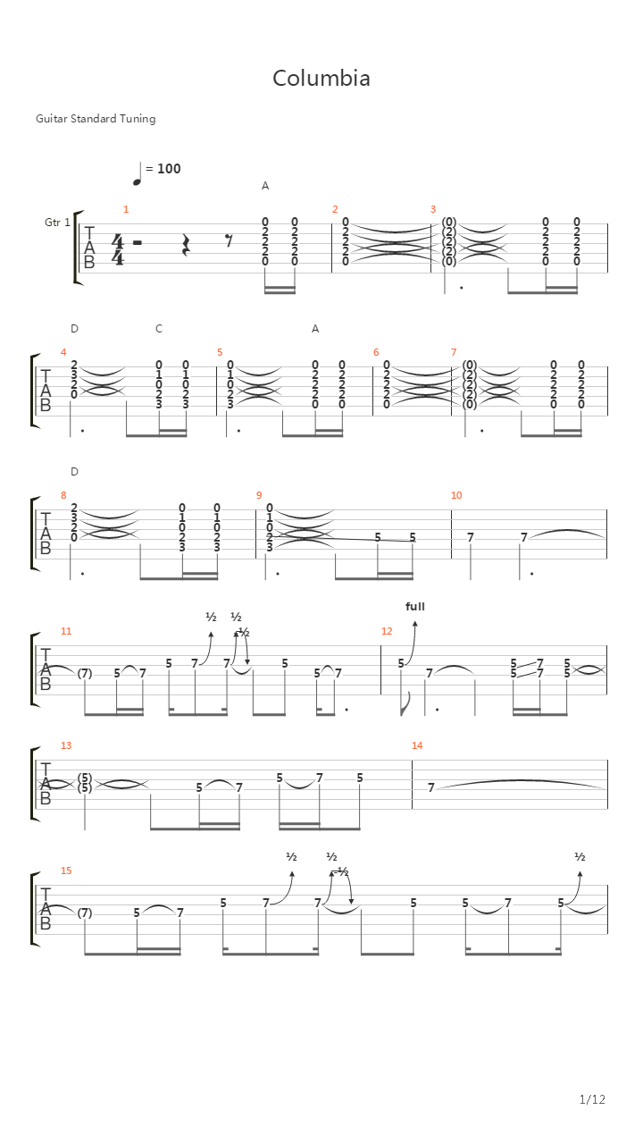 Columbia吉他谱