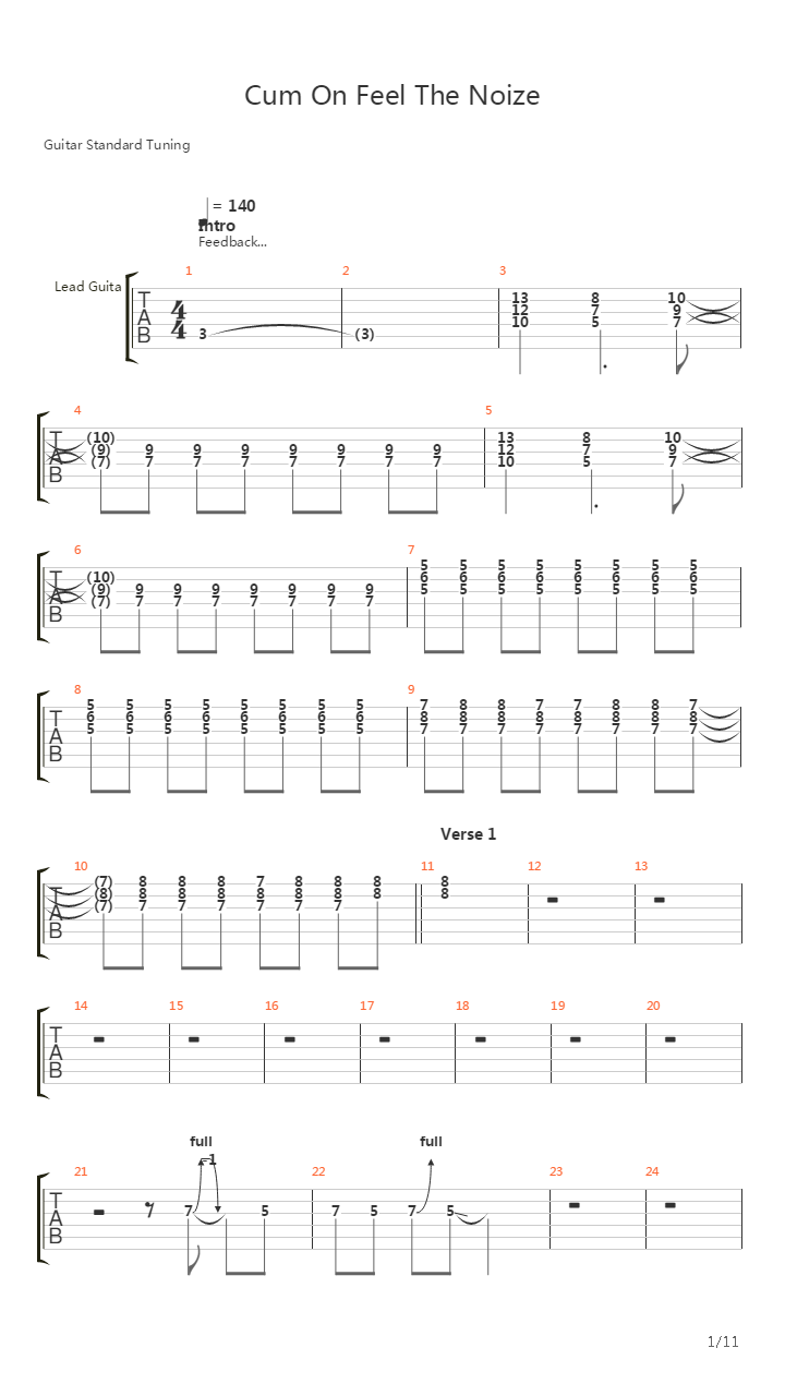Cum On Feel The Noize吉他谱