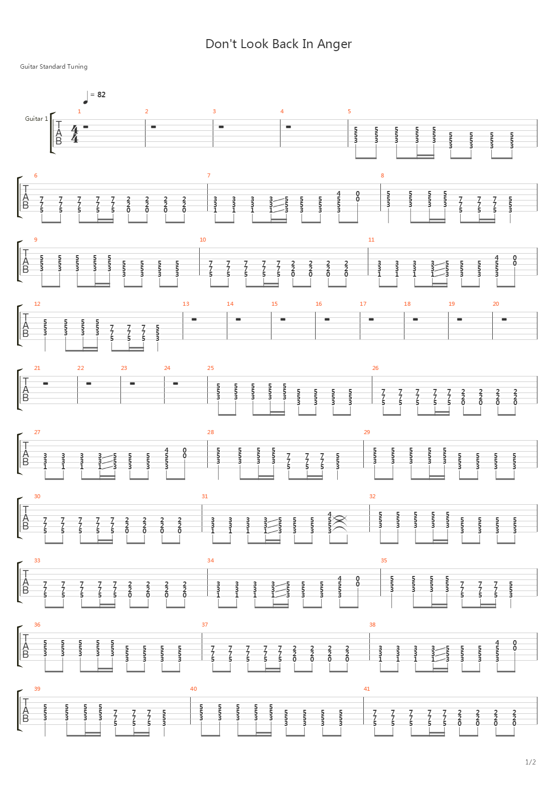 Dont Look Back In Anger吉他谱