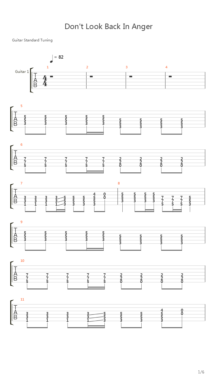 Dont Look Back In Anger吉他谱