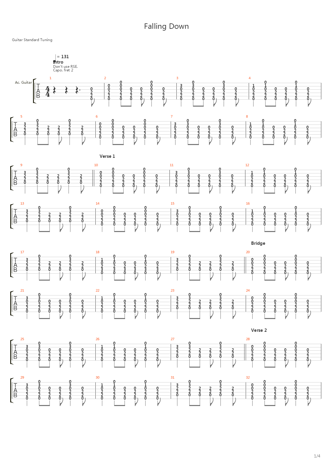Falling Down吉他谱