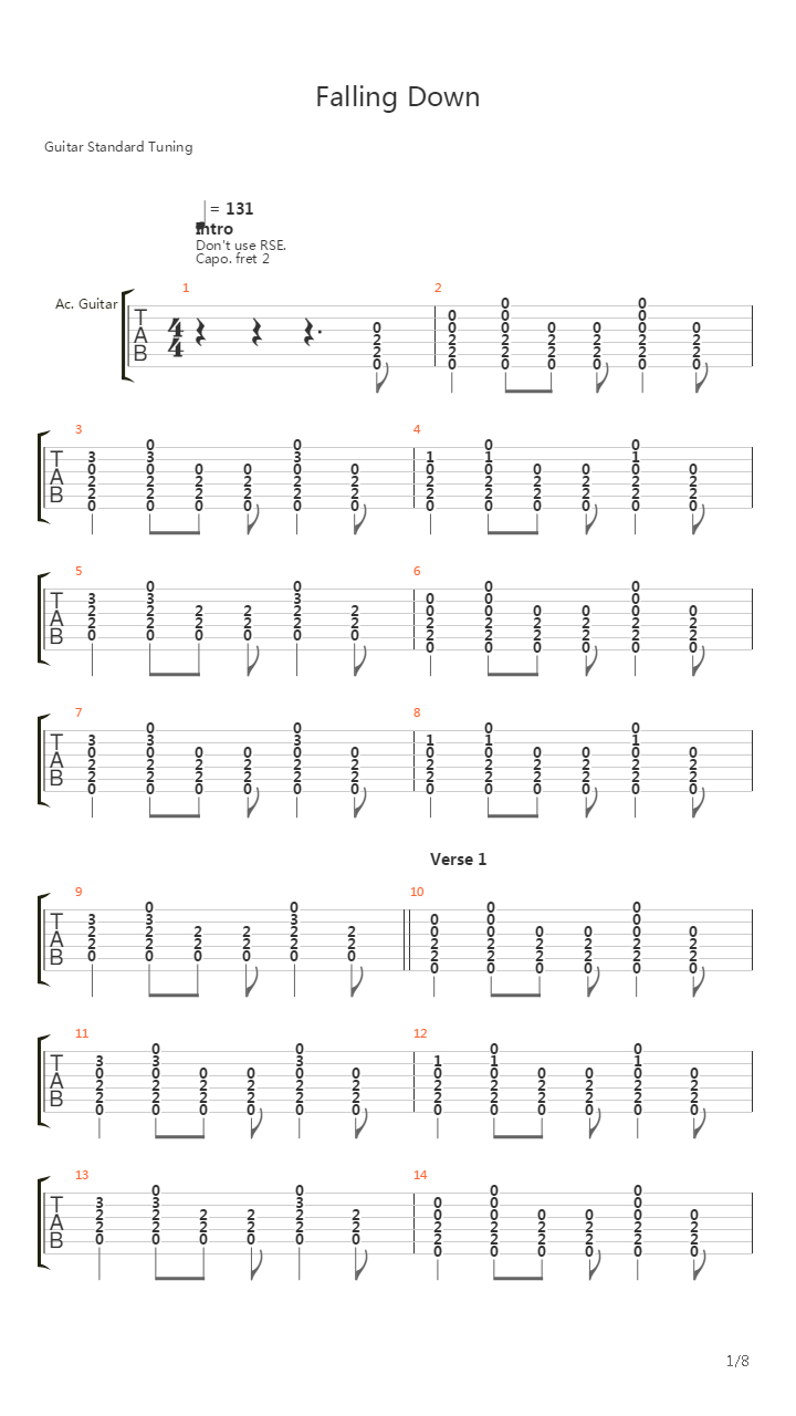 Falling Down吉他谱