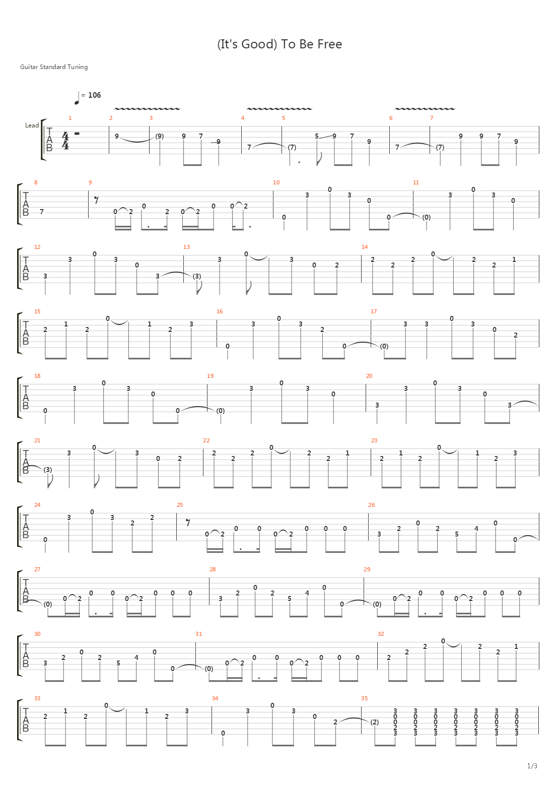 Its Good To Be Free吉他谱