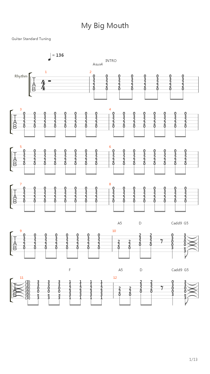 My Big Mouth吉他谱