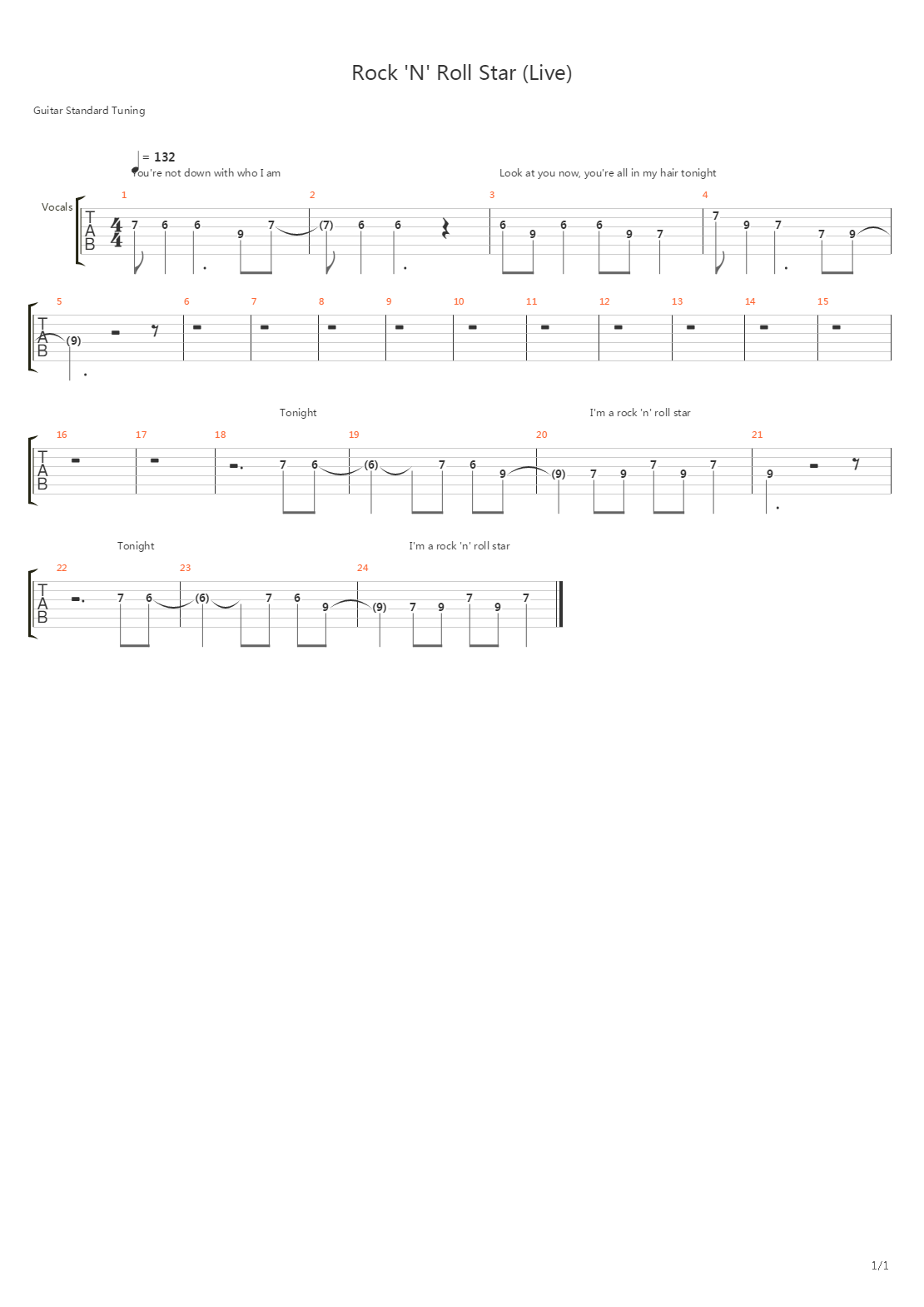 Rock N Roll Star吉他谱