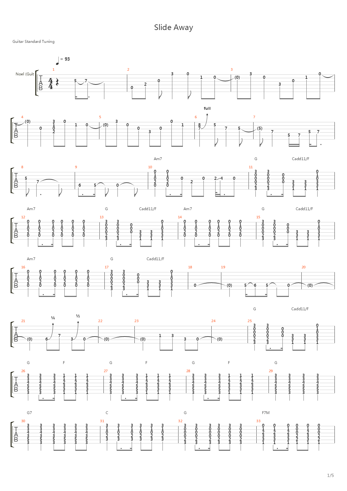 Slide Away吉他谱