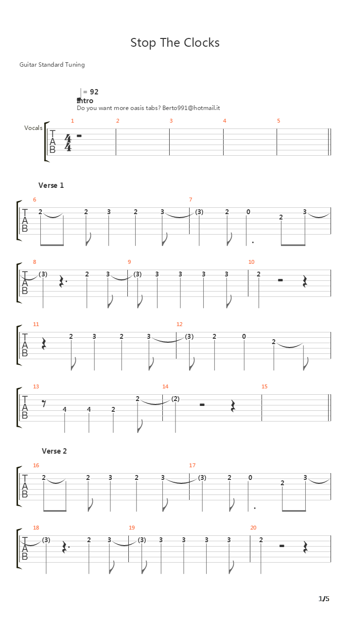 Stop The Clocks吉他谱