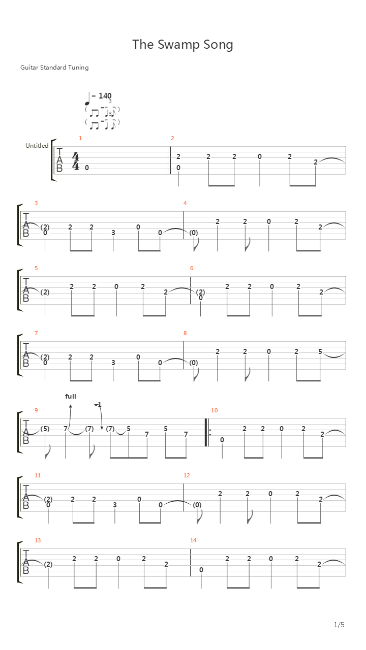 Swamp Song吉他谱