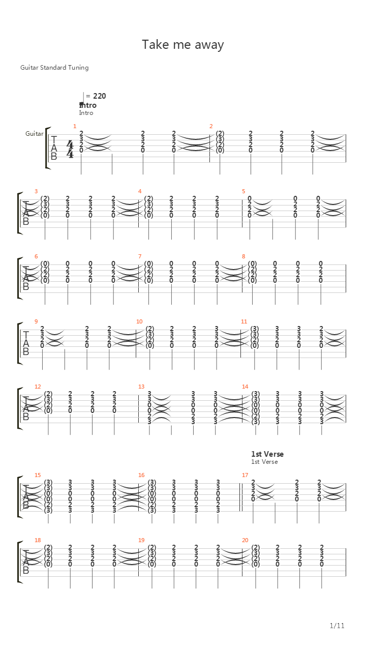 Take Me Away吉他谱