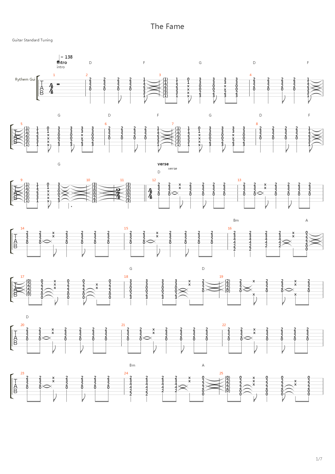 The Fame吉他谱