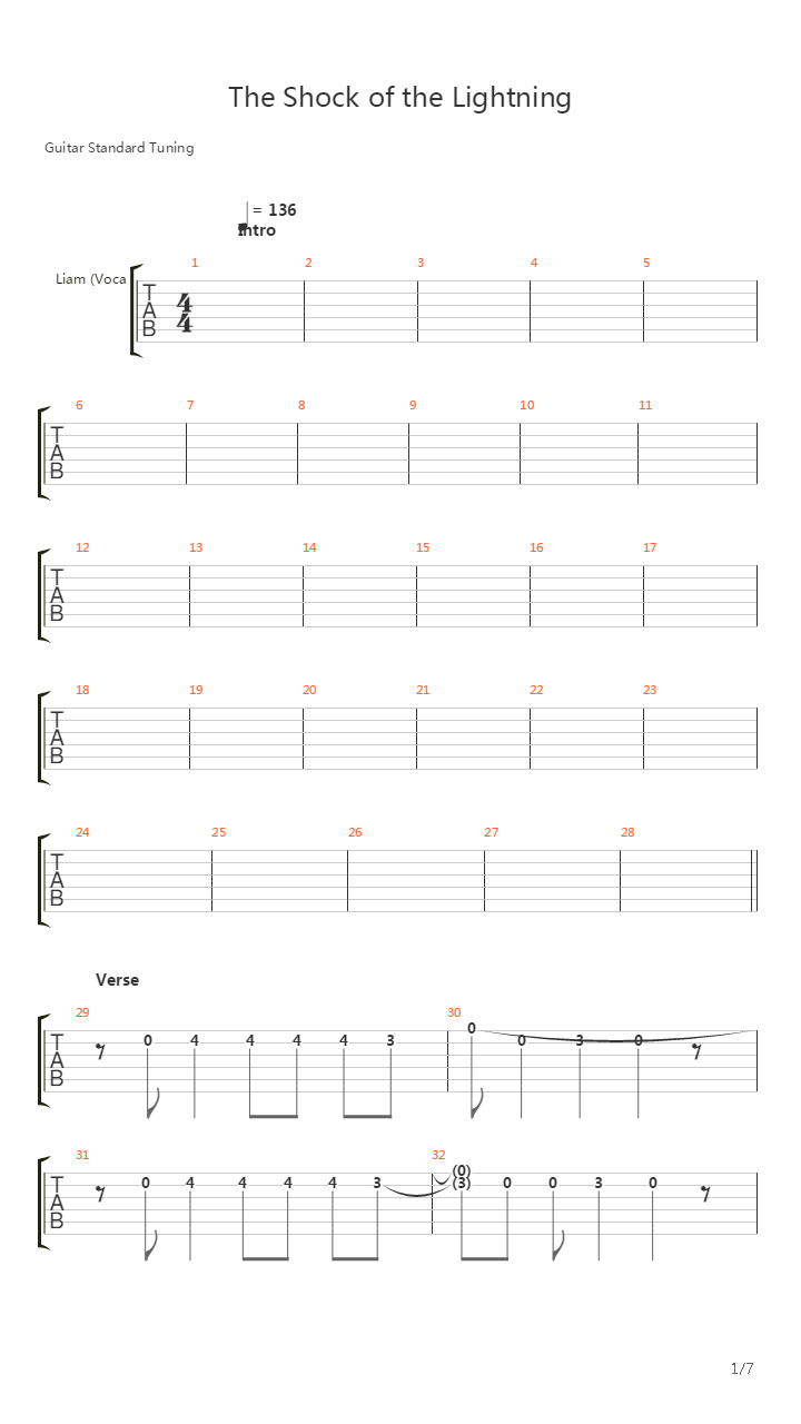 The Shock Of The Lightning吉他谱