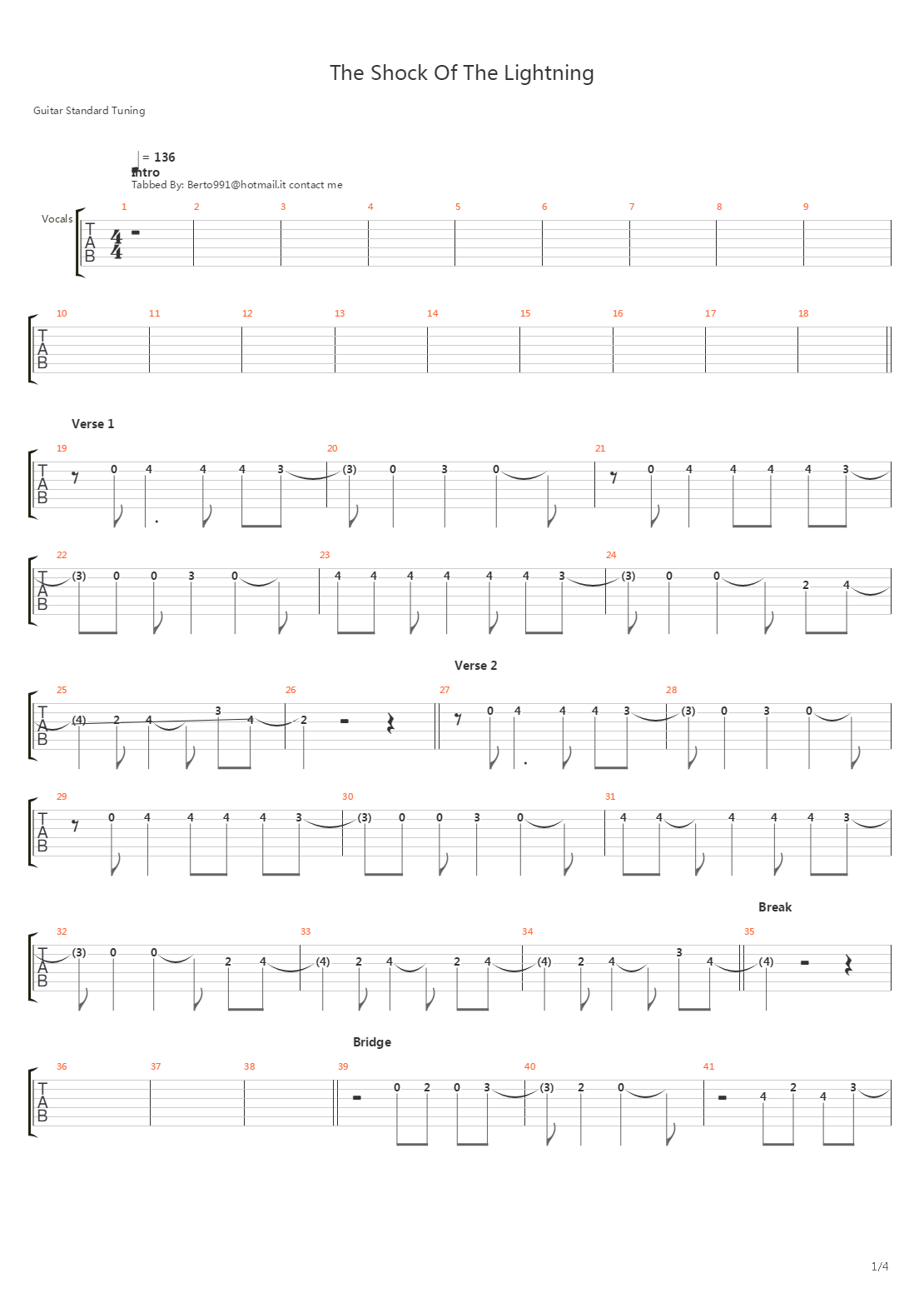 The Shock Of The Lightning吉他谱