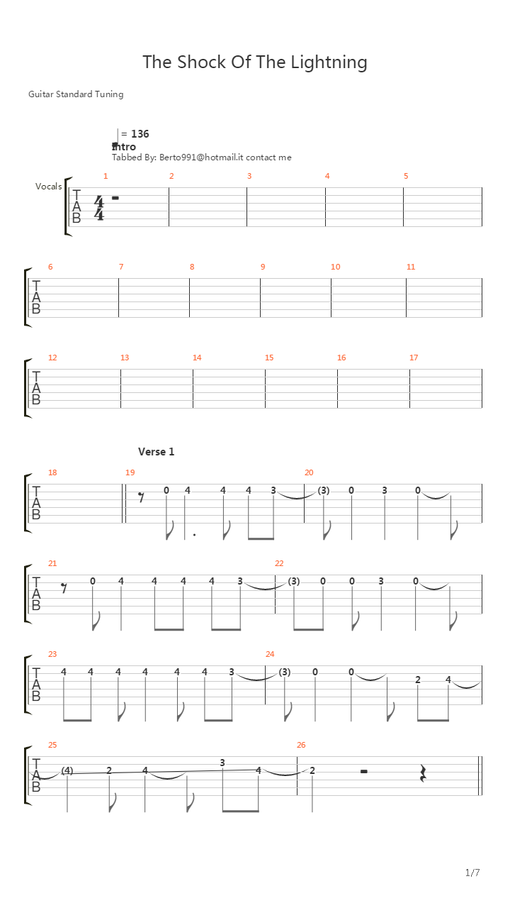 The Shock Of The Lightning吉他谱