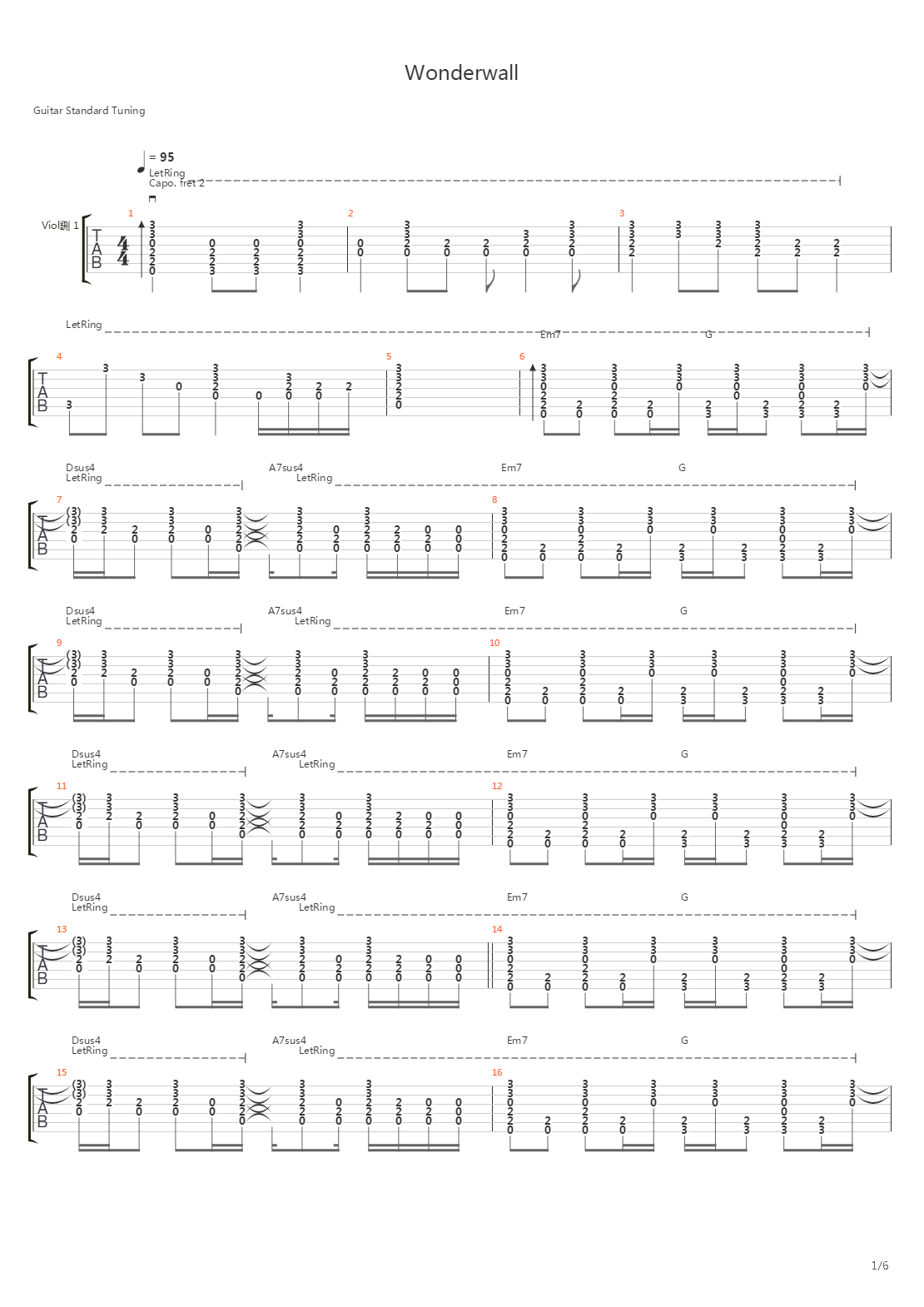 Wonderwall吉他谱