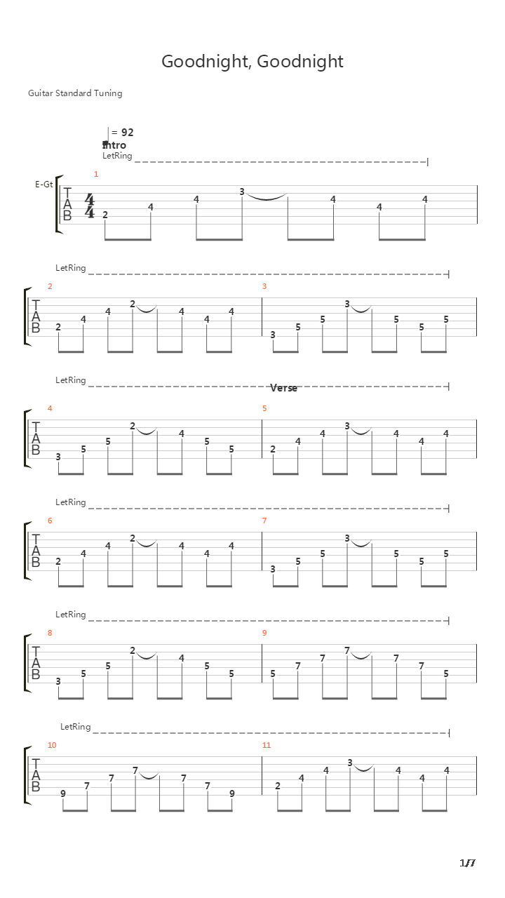 Goodnight Godnight吉他谱