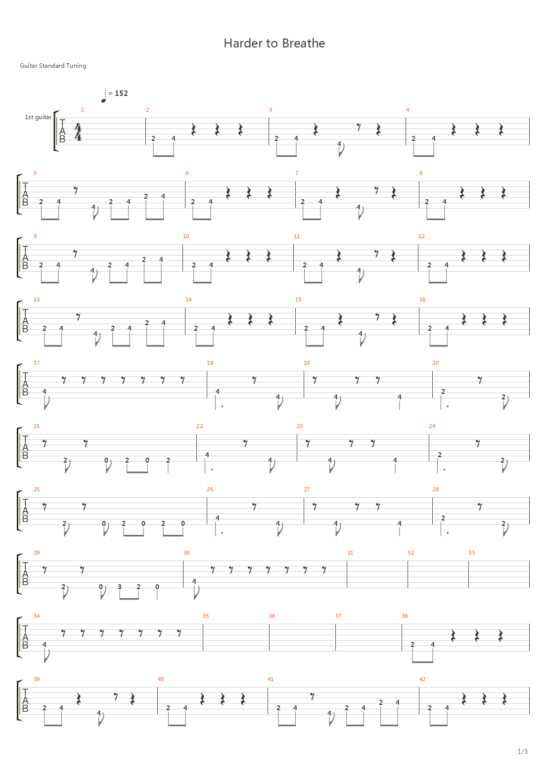 Harder To Breathe吉他谱