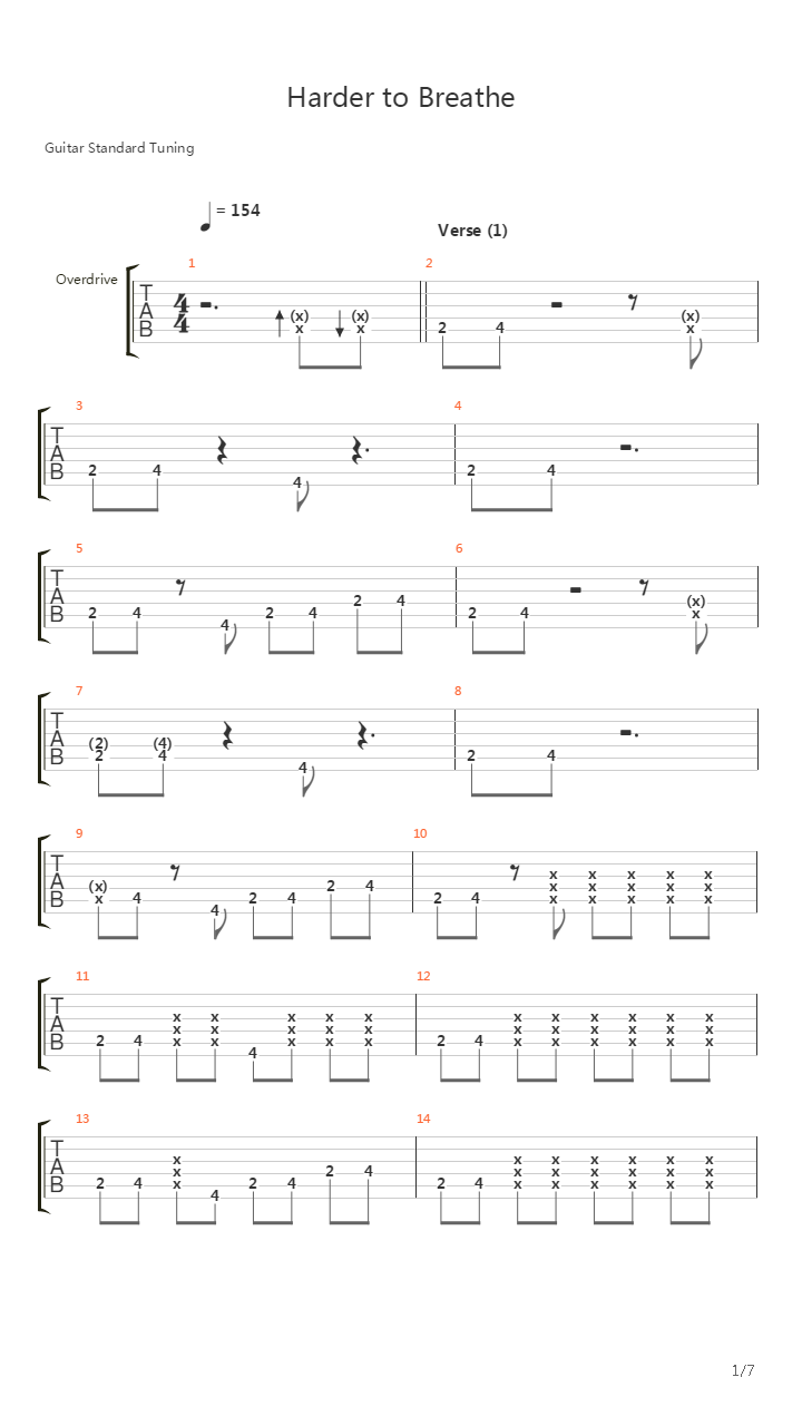 Harder To Breathe吉他谱