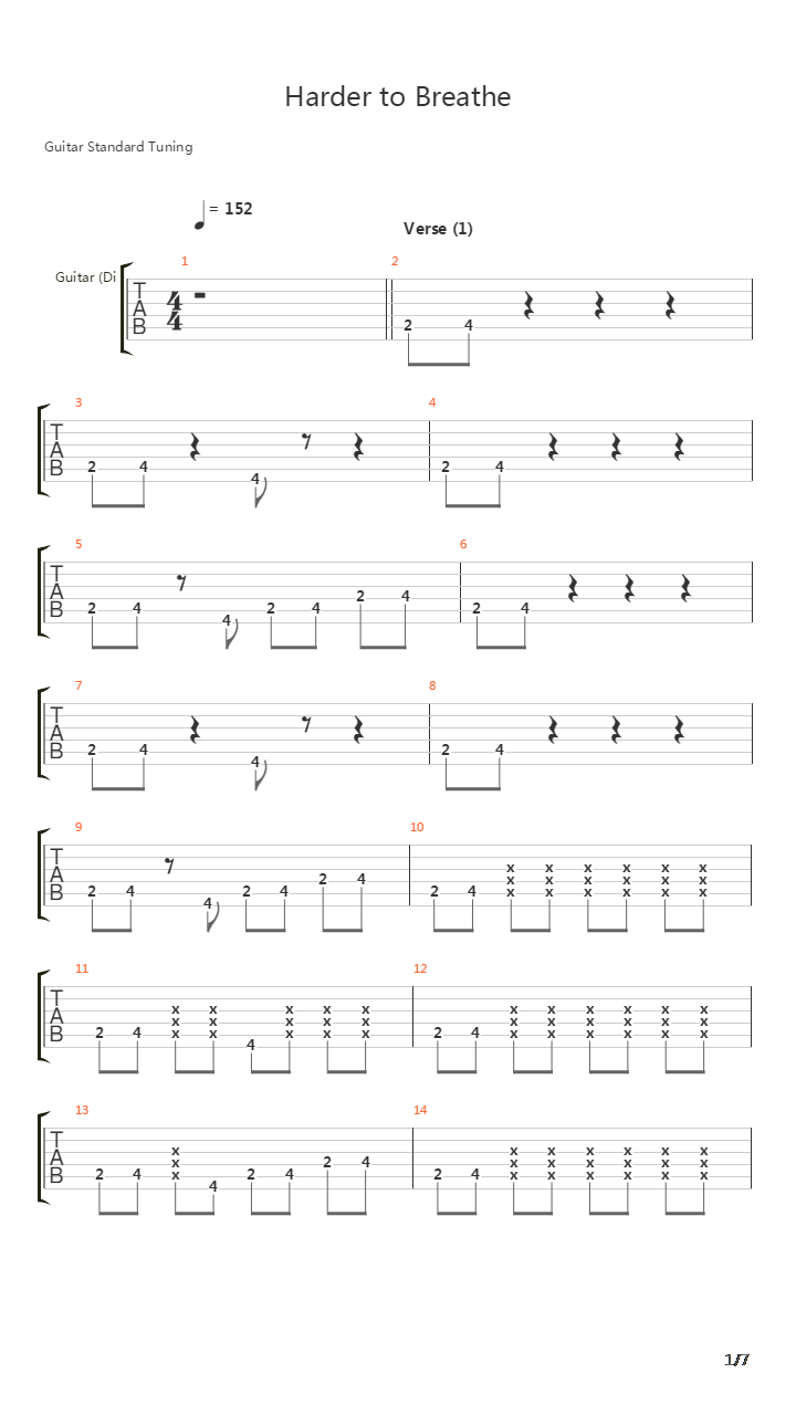 Harder To Breathe吉他谱